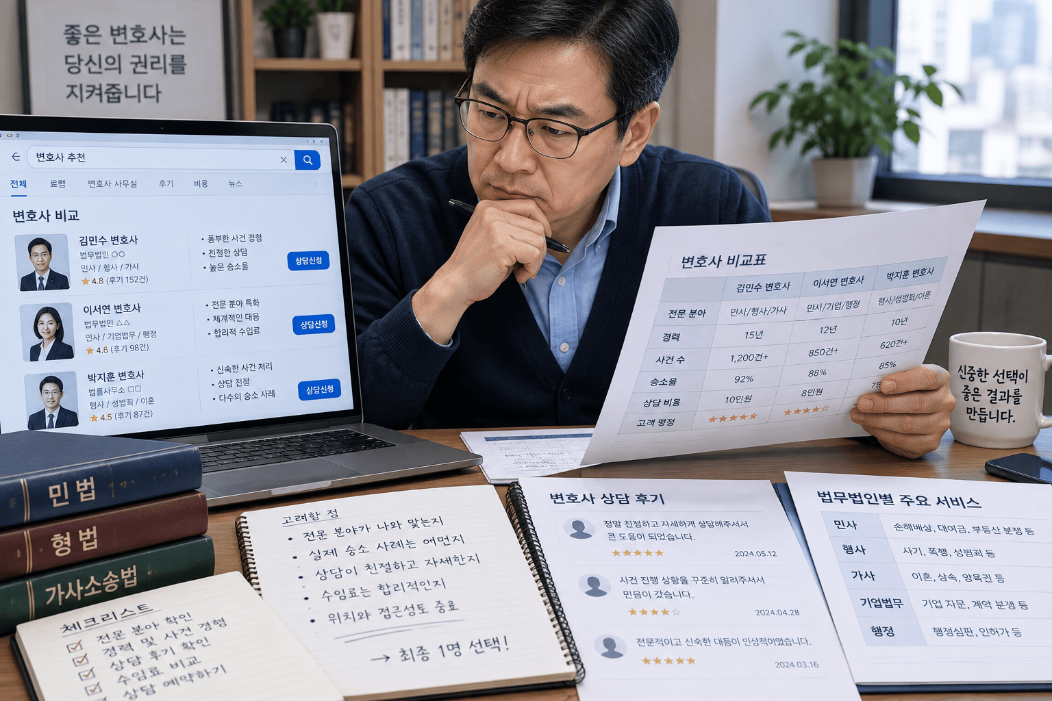 변호사 선택 시 비교하는 모습