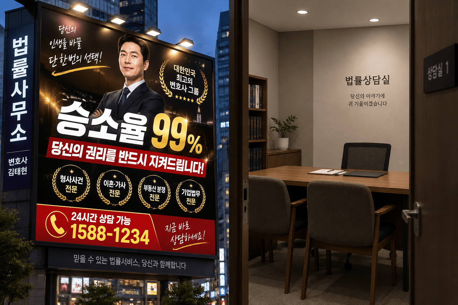 변호사 광고와 실제 상담 공간 대비