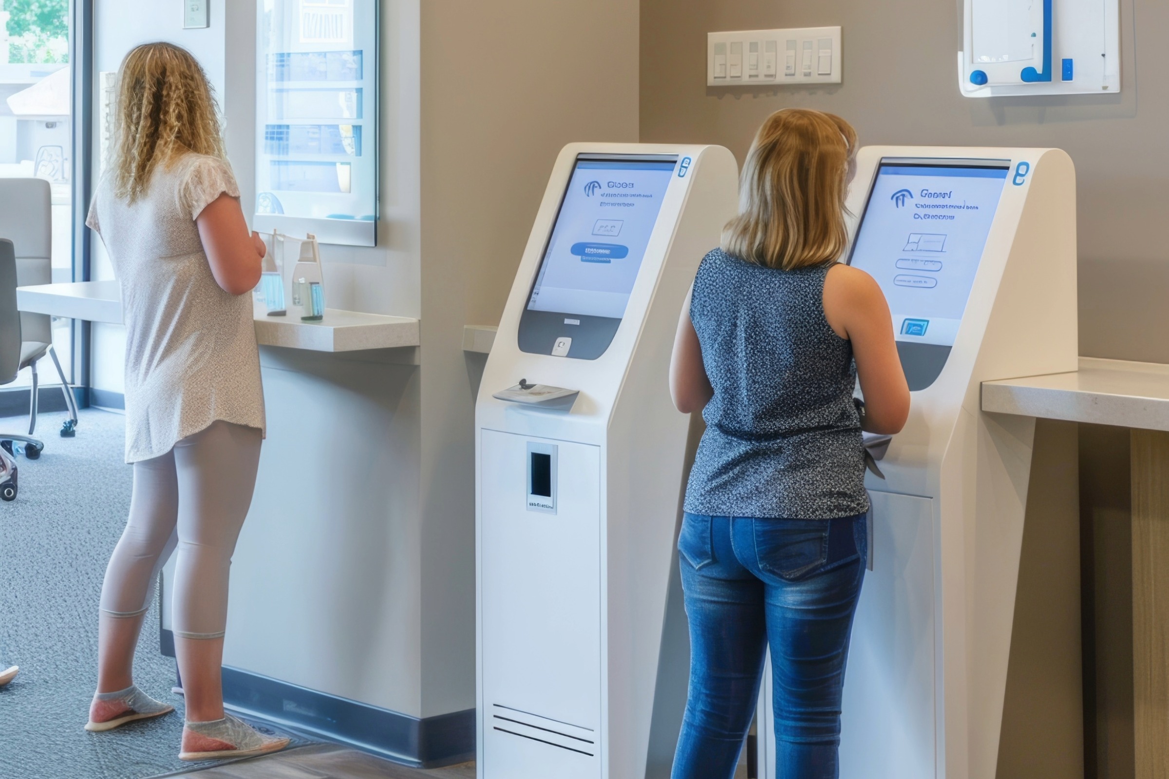 Two women at a medical kiosk