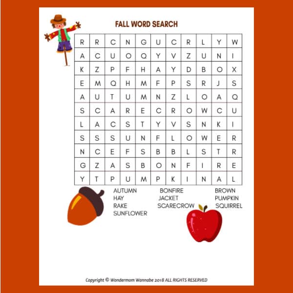 fall word search