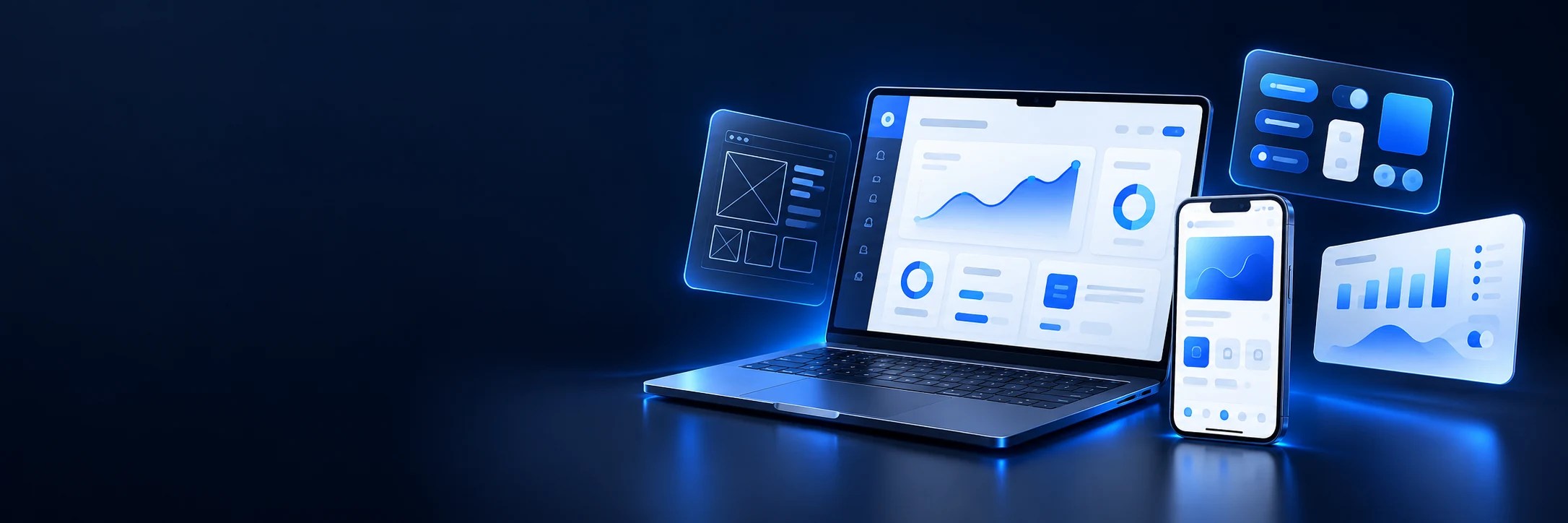 Illustration of interface design and responsive application screens