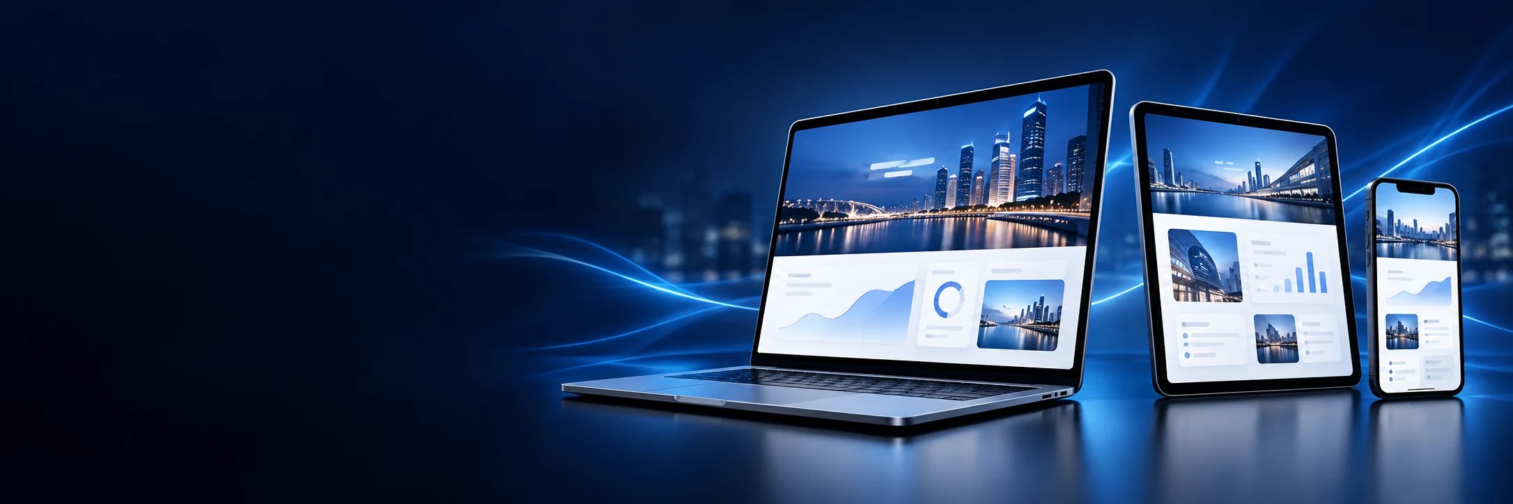 Illustration of connected website, tablet and mobile experiences