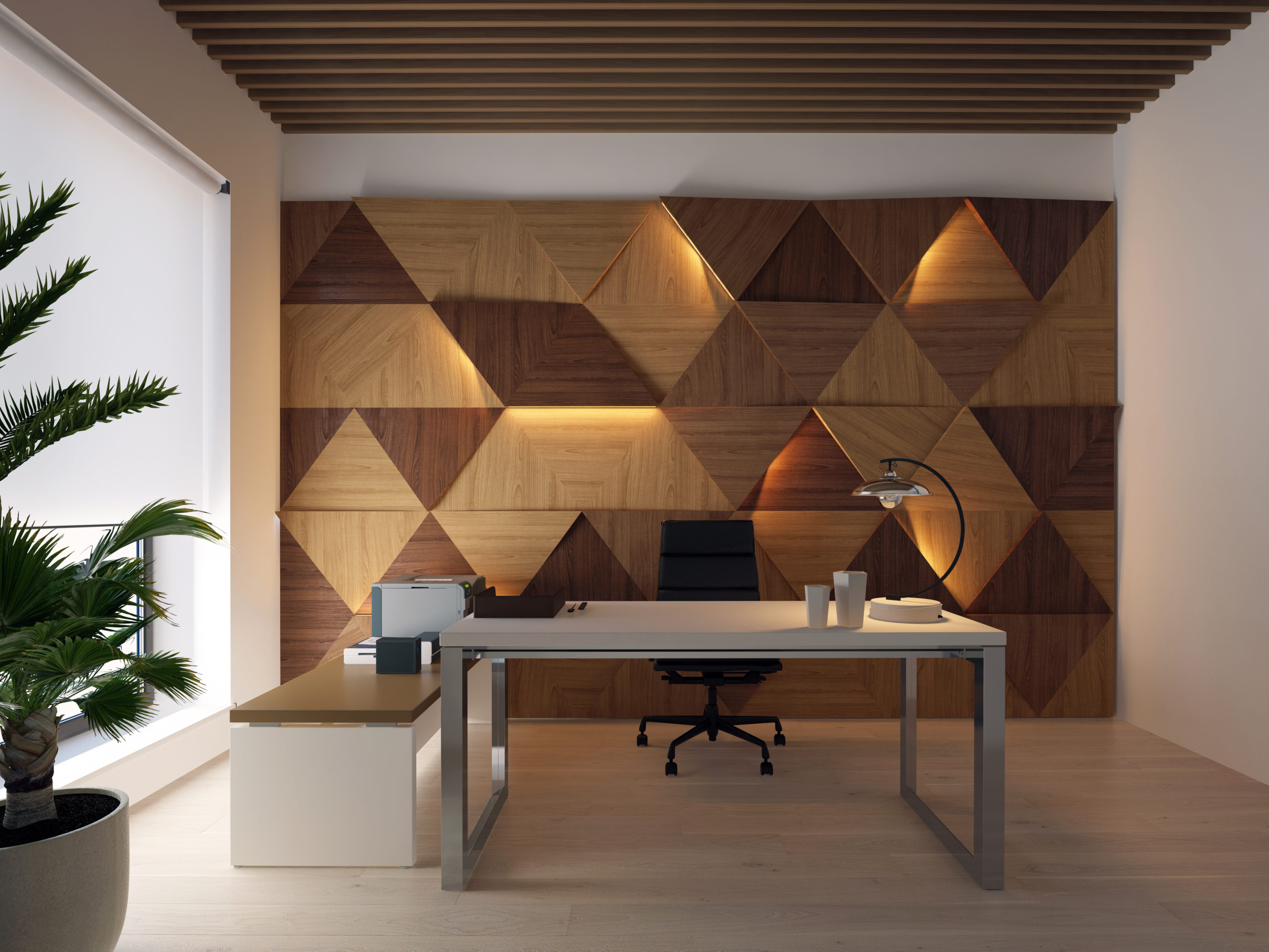 3d,Rendering,Wood,Wall,Panels,Light,On,It,And,Executive
