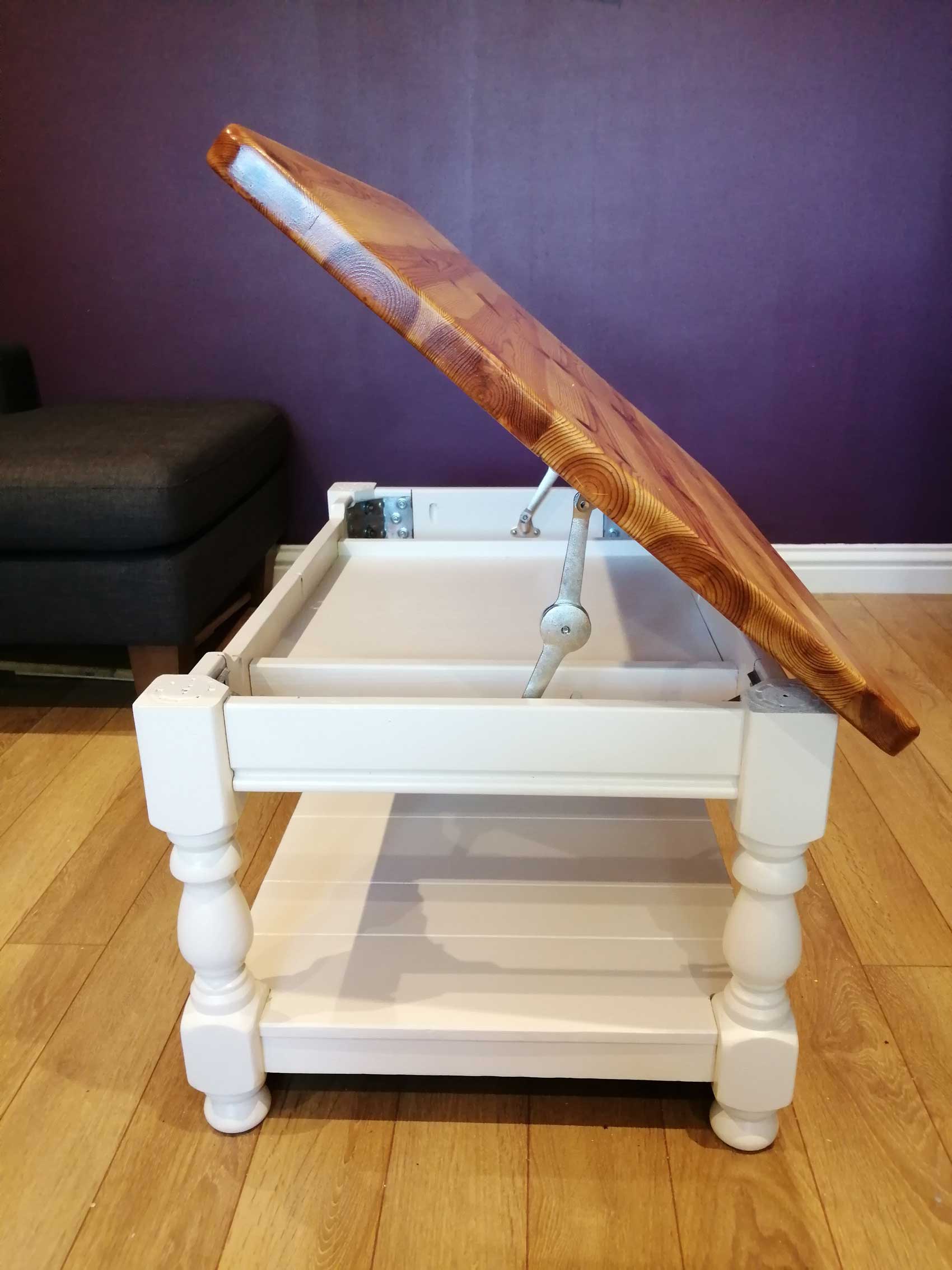 Upcycled coffee table with hinged top