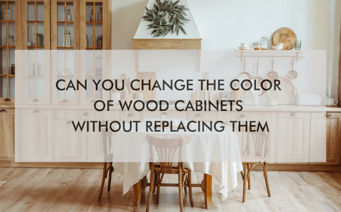 kicthen and text "Can You Change the Color of Wood Cabinets Without Replacing Them?"