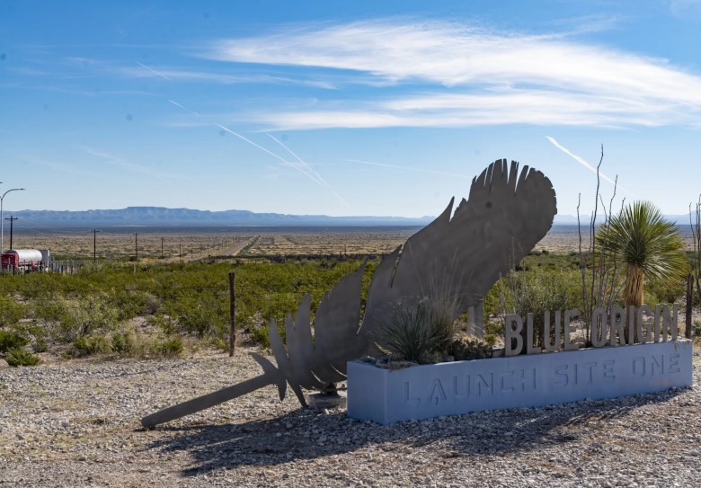 Blue Origin launch facility entrance in Texas.