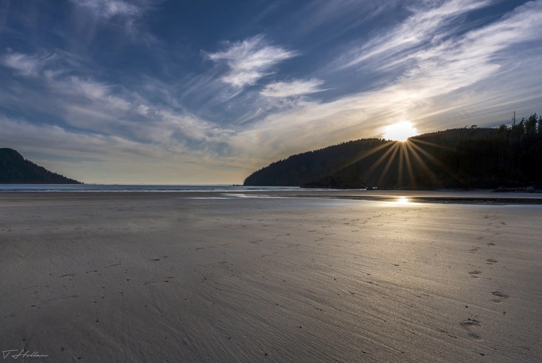 Footprints on the beach at Cape Scott Provincial Park, Vancouver Island, BC.