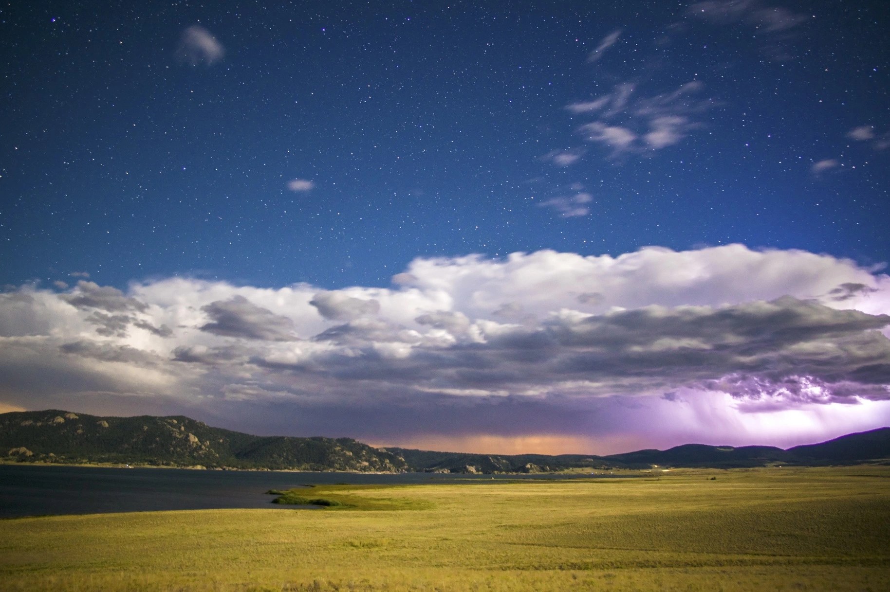 Midnight thunderstorm over Elevenmile State Park in Colorado