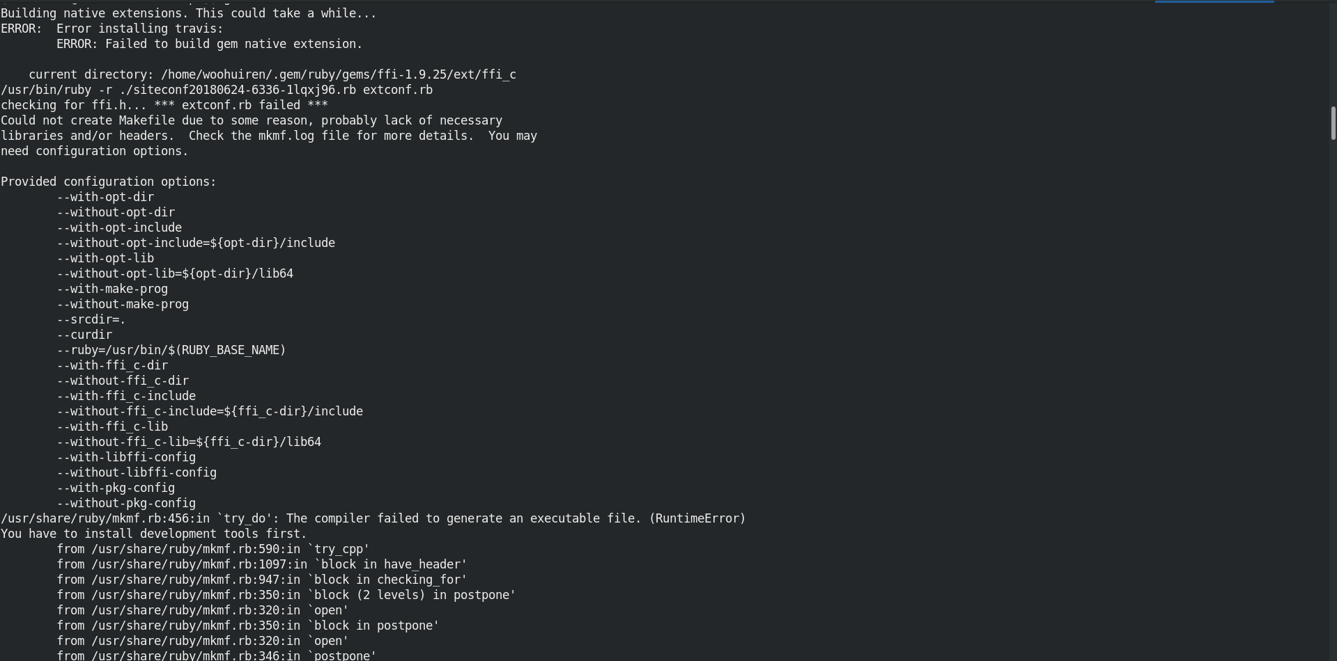 Installing TravisCI Ruby Gem on Fedora 28