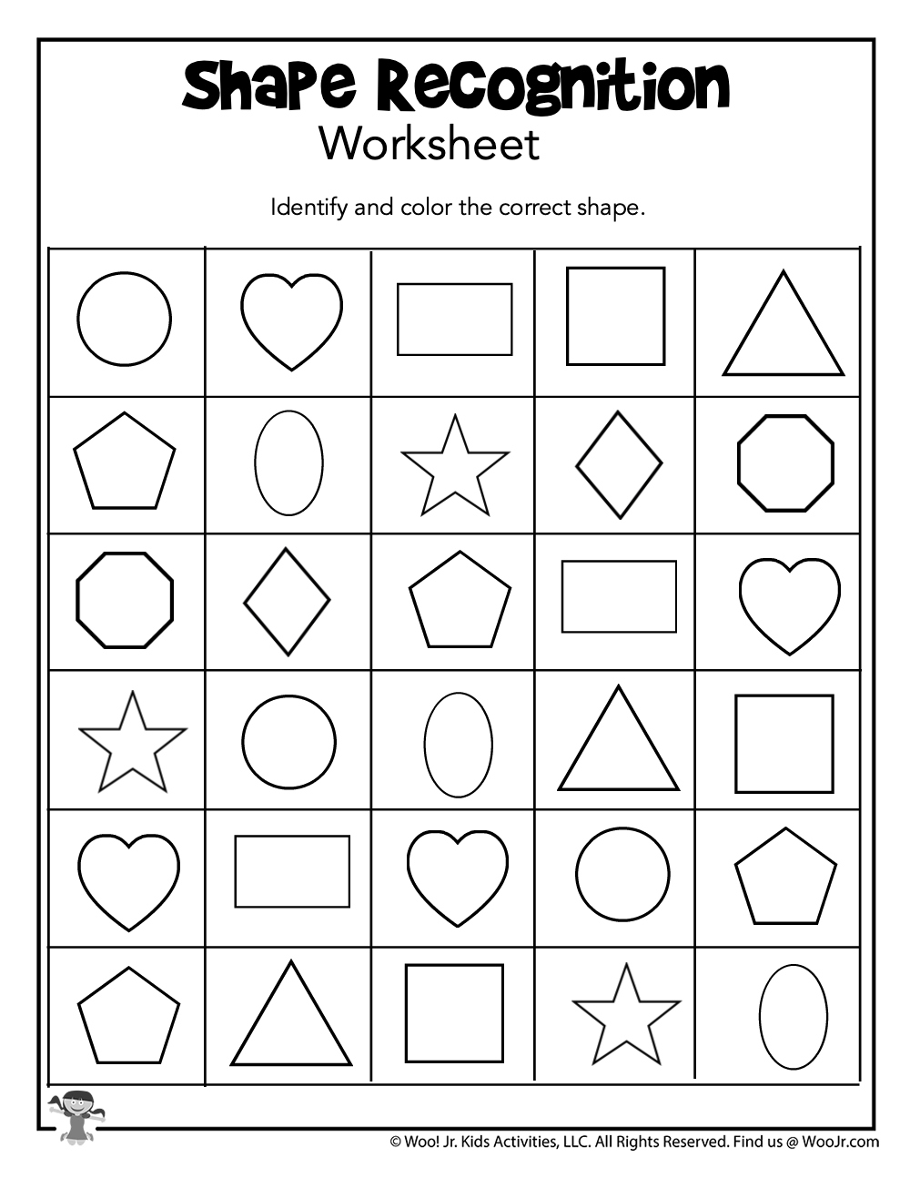 Identify and color shapes for kindergarten