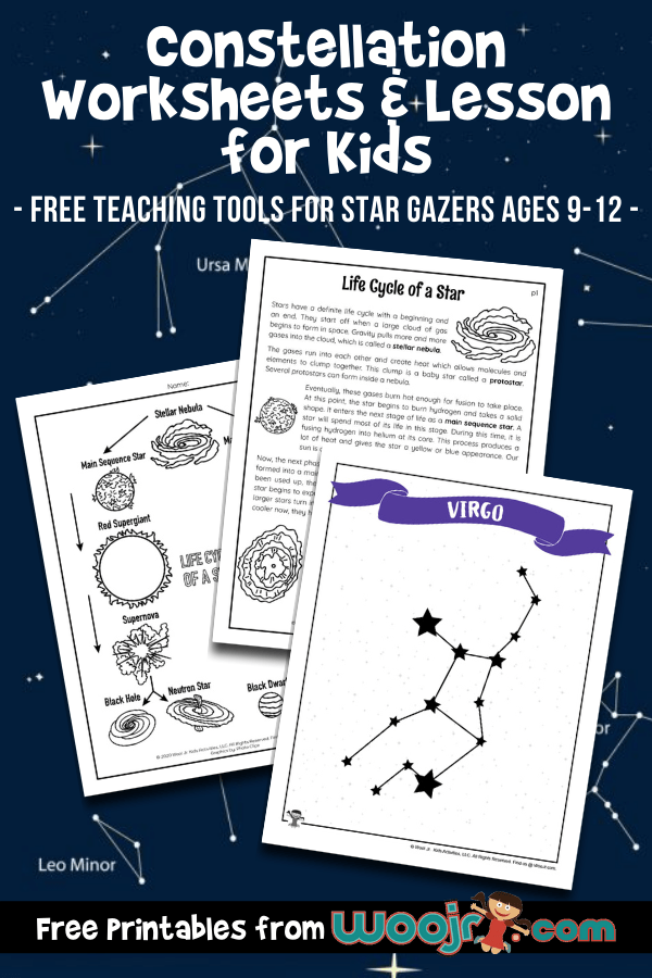 Constellation worksheets & lesson for kids