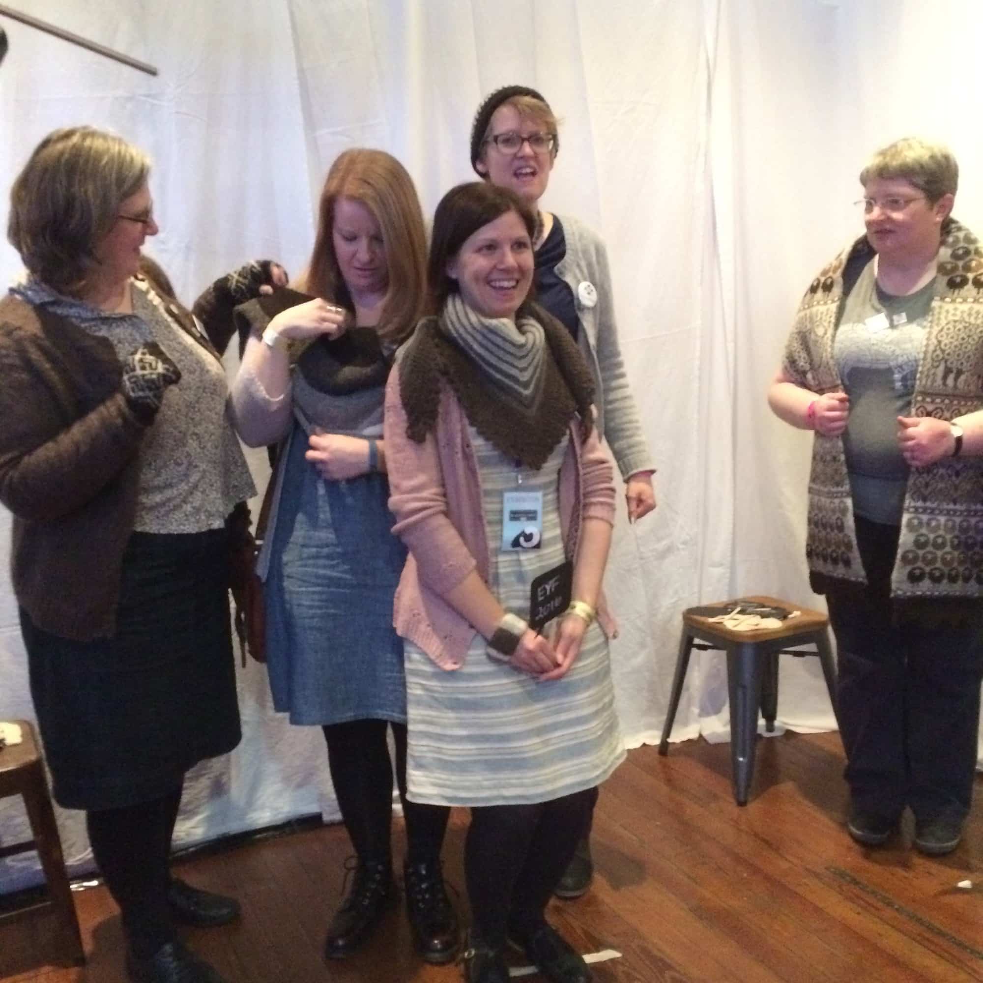 Meg, Emily, Isla and Mariette with Jane and her awesome sheeop scarft