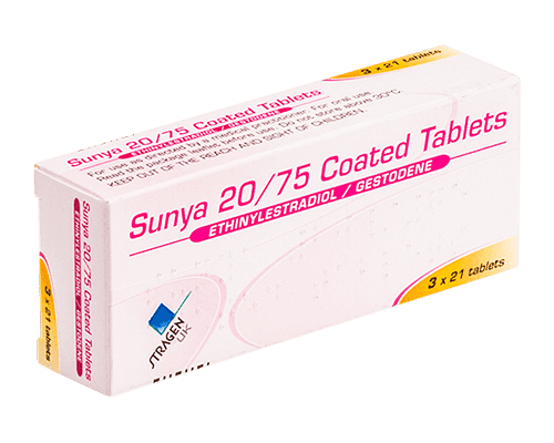Box of Sunya Tablets used for contraception