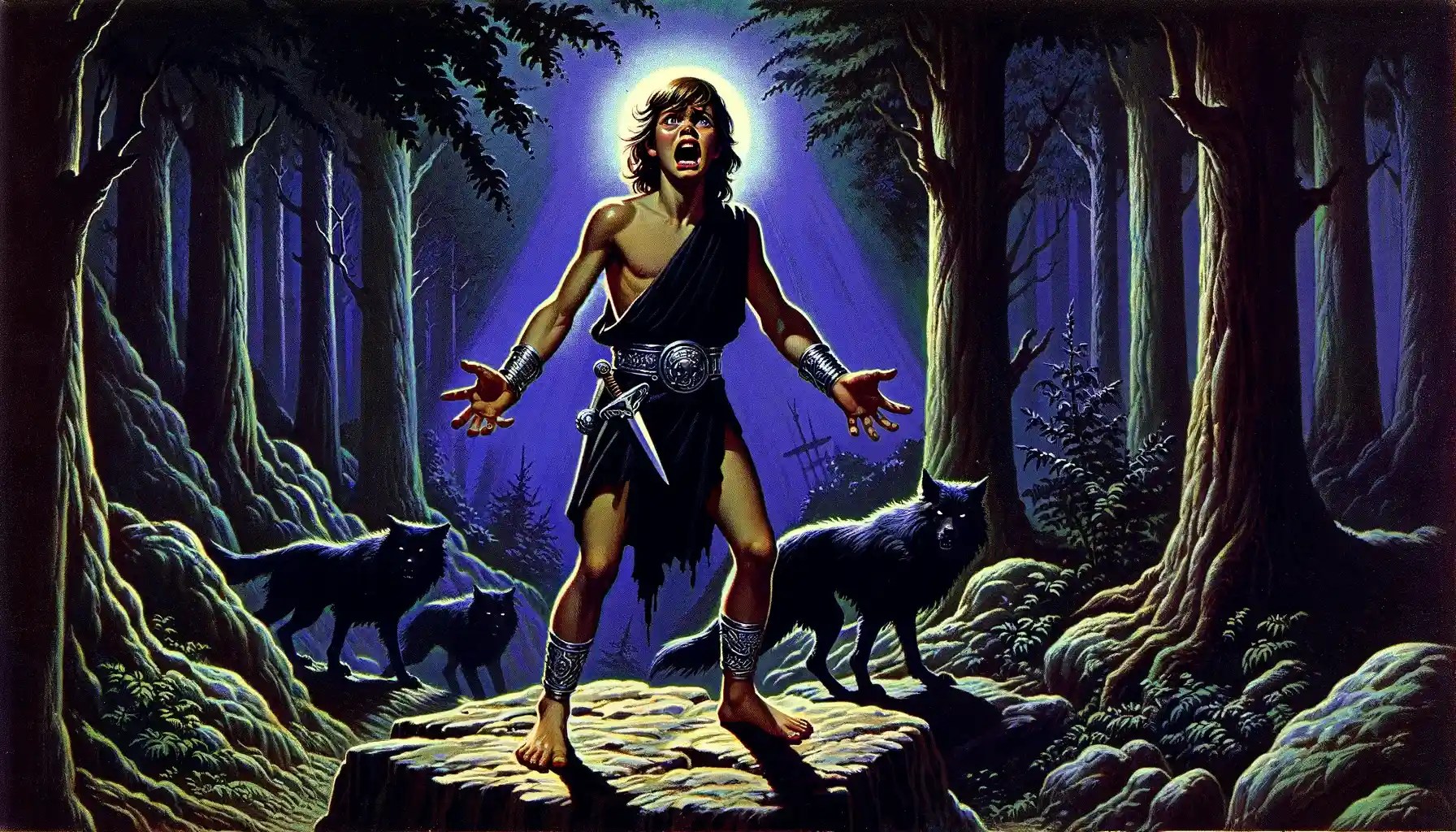 Painting of the boy who cried wolf.