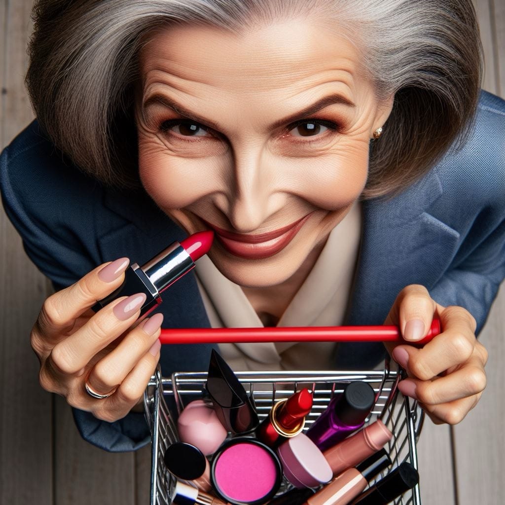 A woman applies lipstick