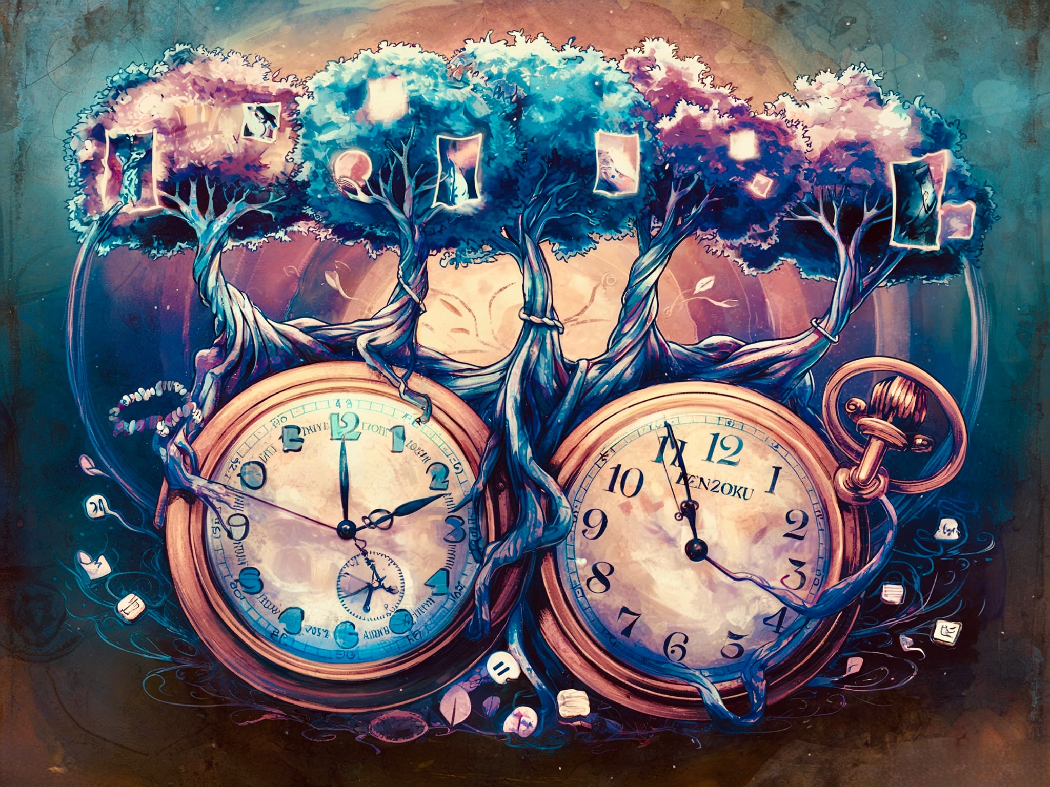 Clocks entwined in trees