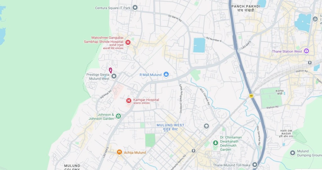 Google maps showing location of new land acquired by Prestige Mulund Realty