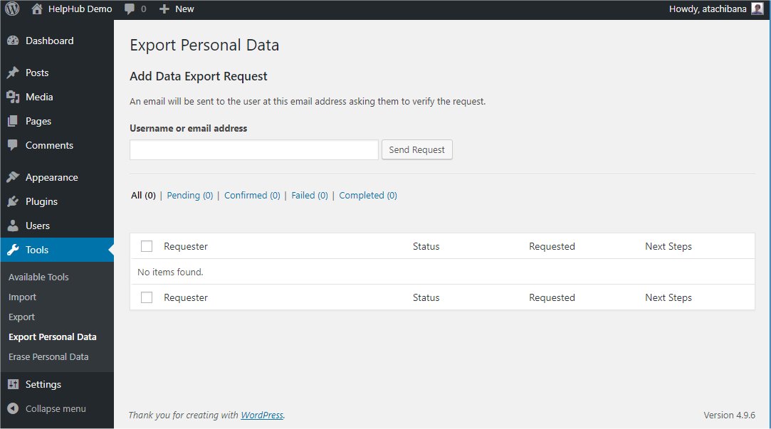 Tools Export Personal Data Screen Wordpress Org