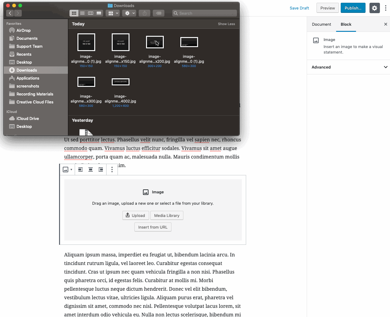 Drag and drop an image into the Image block.