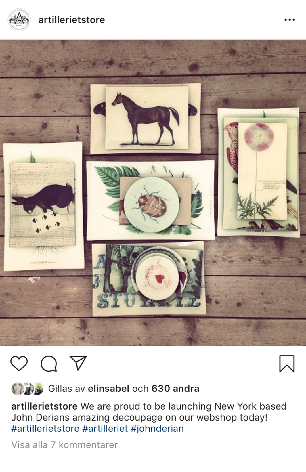 Instagram post of interiors from Artilleriet