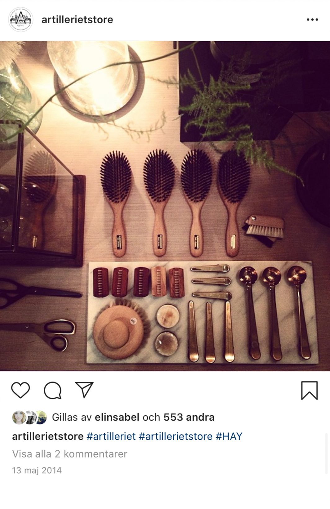Instagram post of interiors from Artilleriet