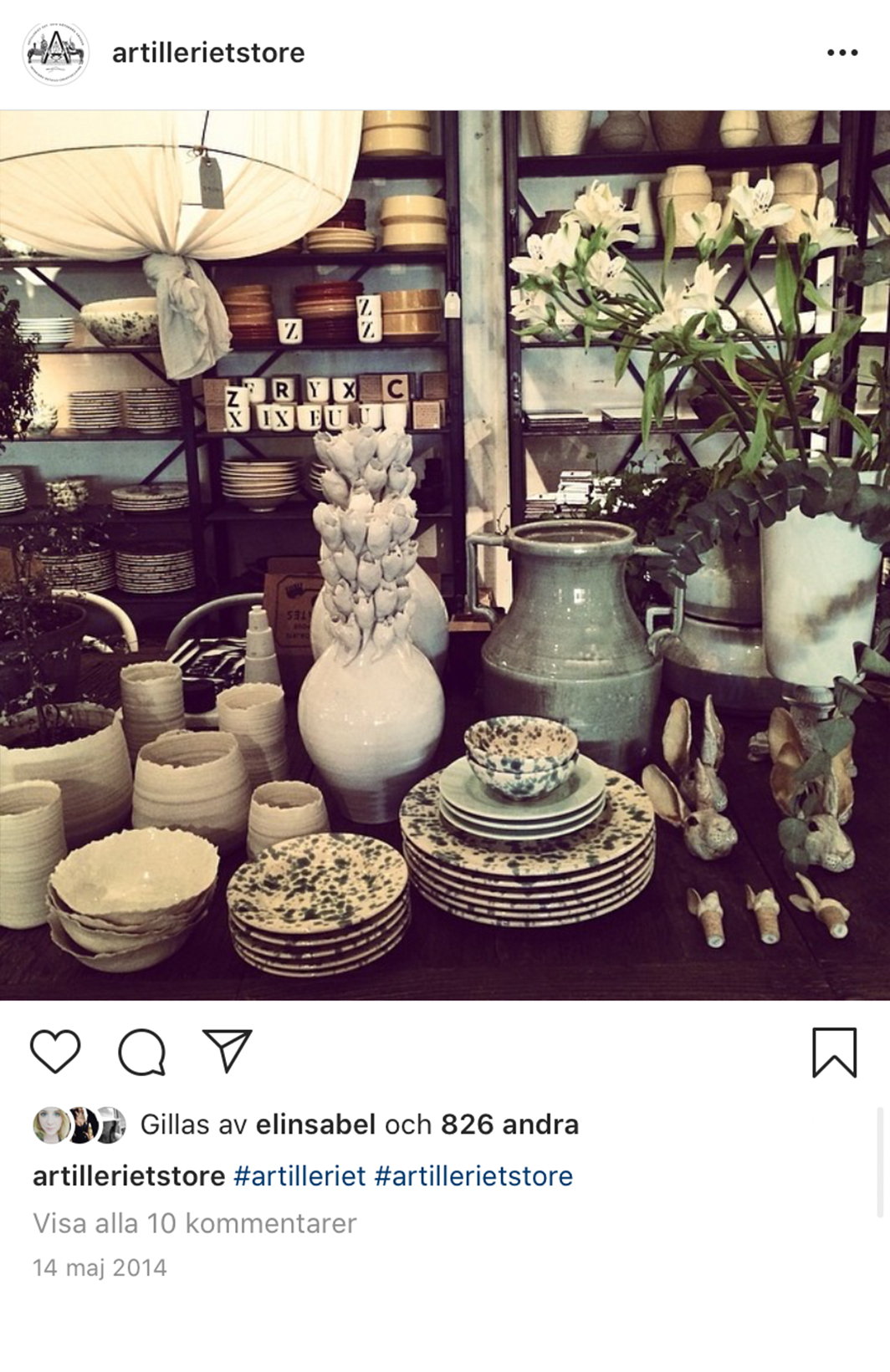 Instagram post of interiors from Artilleriet