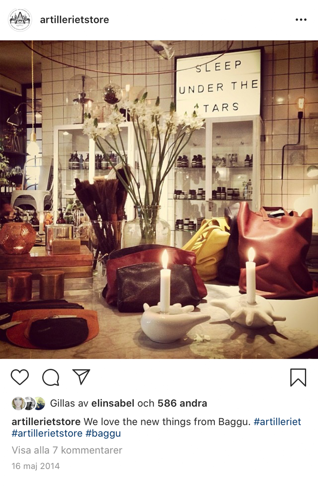 Instagram post of interiors from Artilleriet