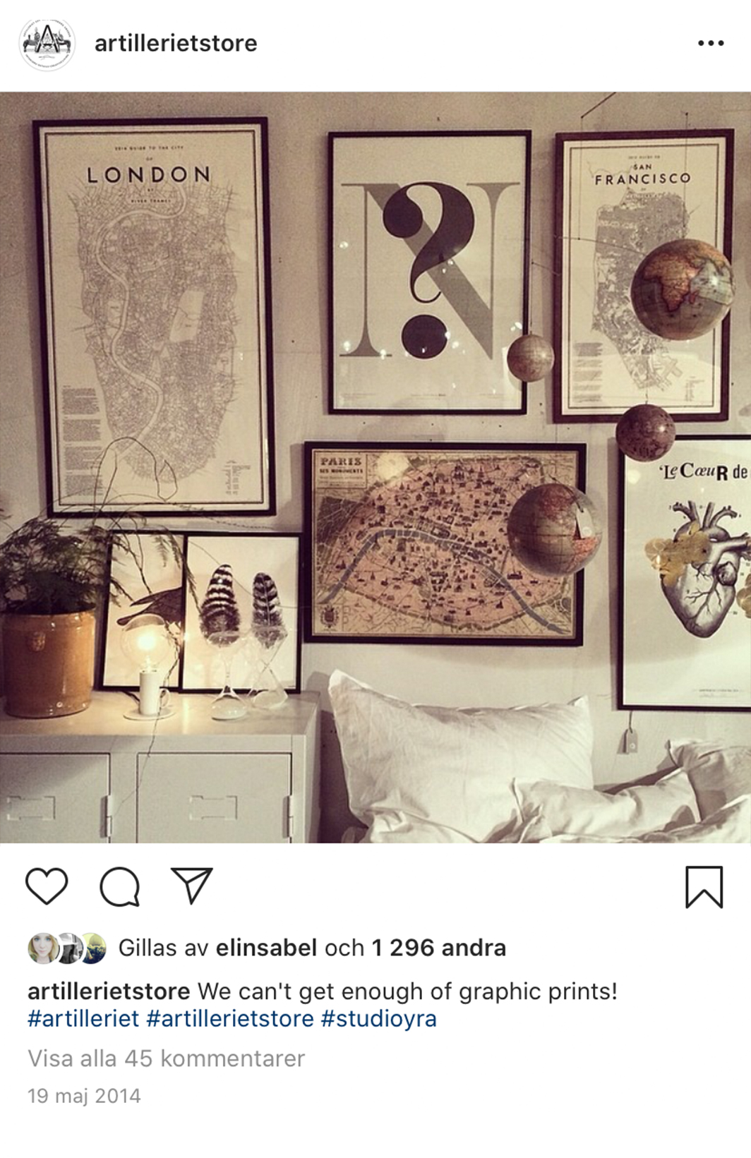Instagram post of interiors from Artilleriet