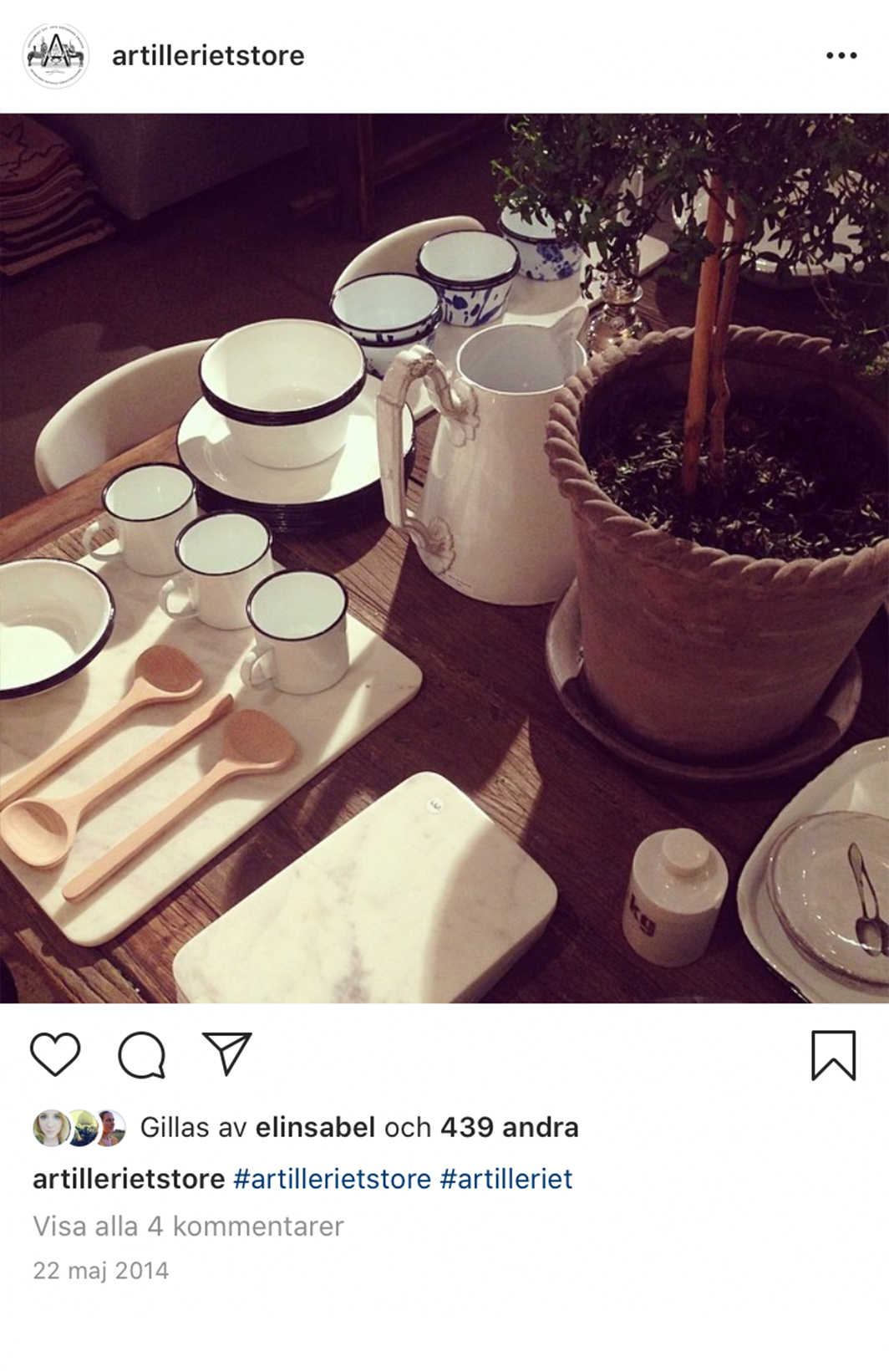 Instagram post of interiors from Artilleriet