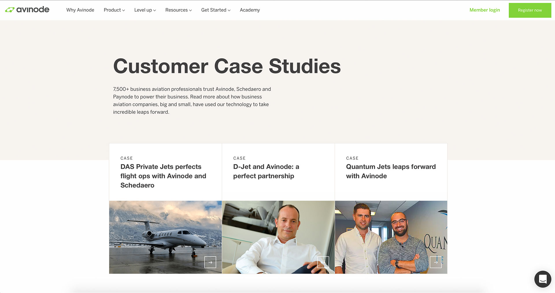 Screenshot of customer case studies collection from the website
