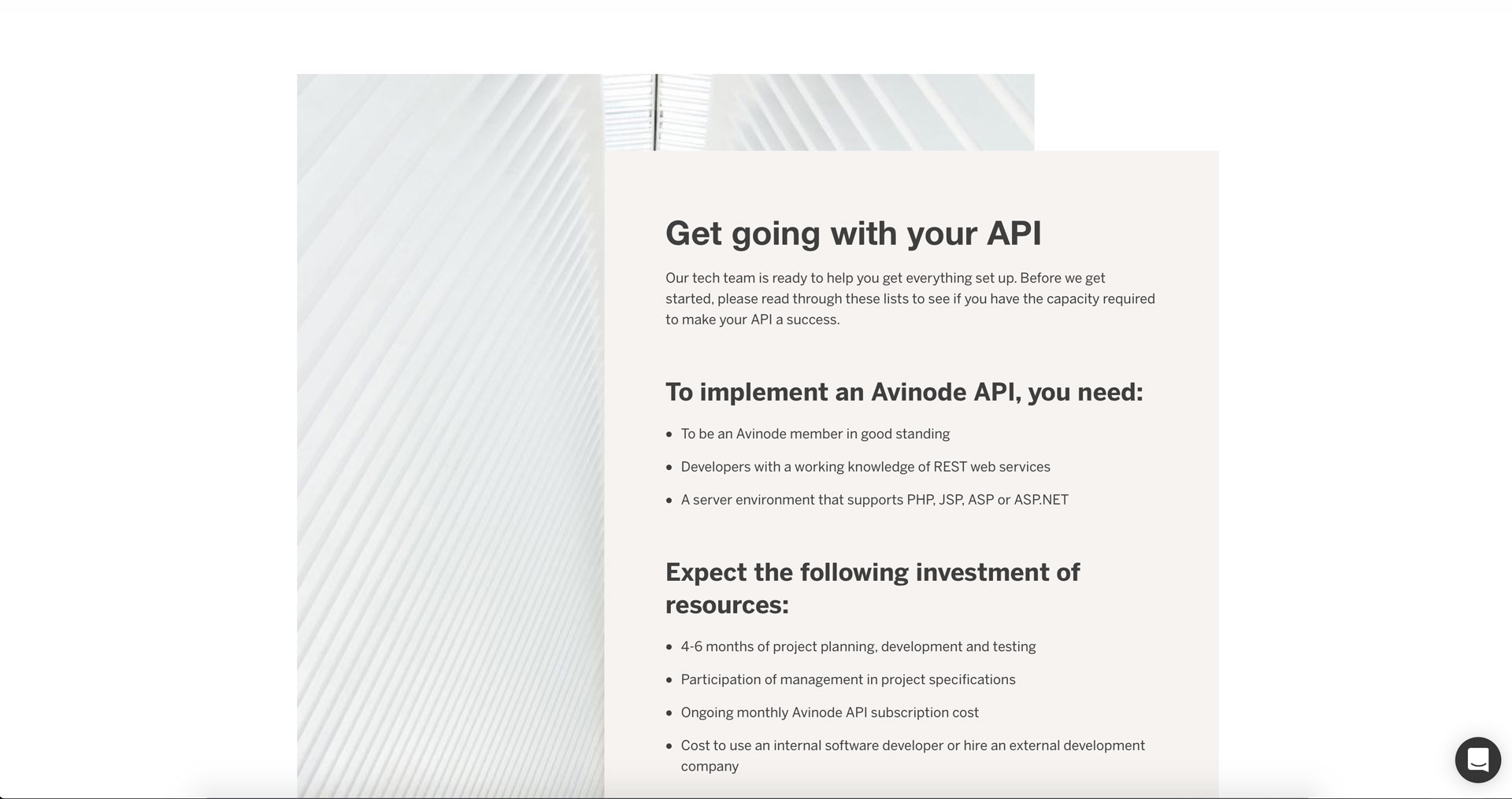 Screenshot of the Avinode API description from website