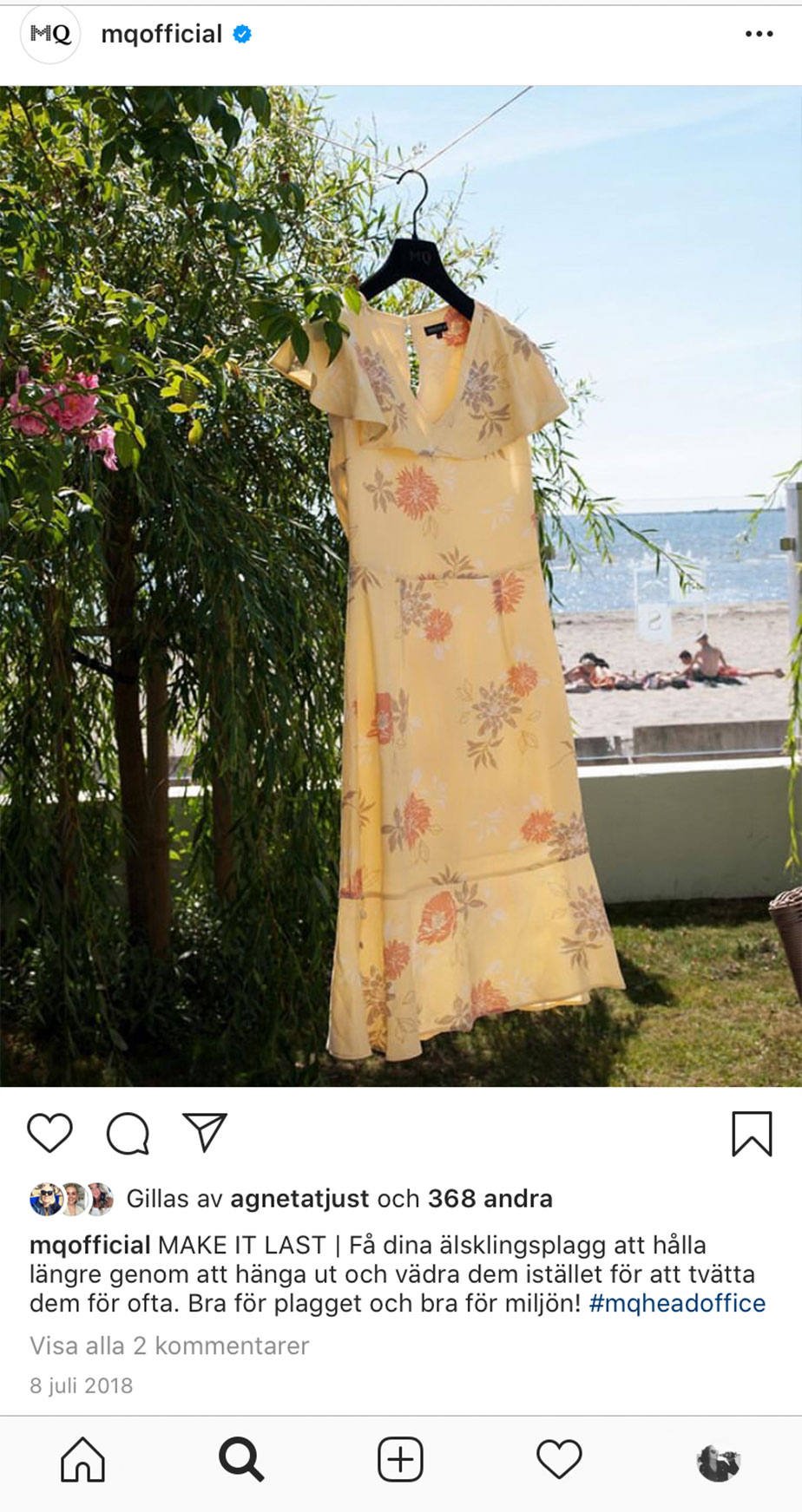 Instagram post of a floral dress flowing in the wind on a sunny summers day