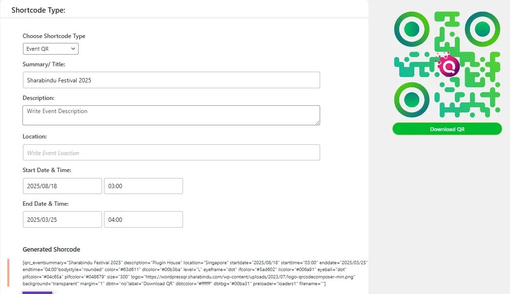 event QR code for WordPress
