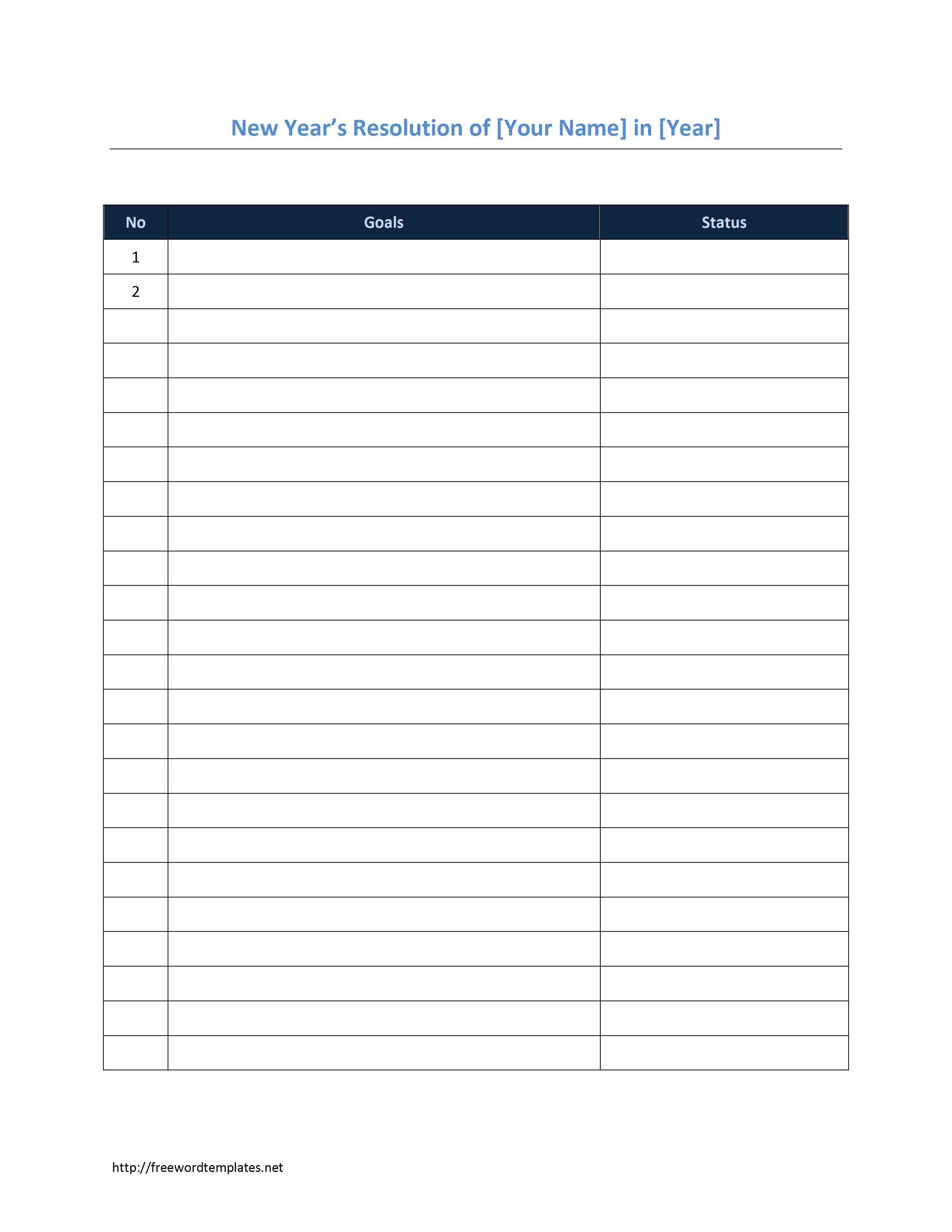 New year's resolution template