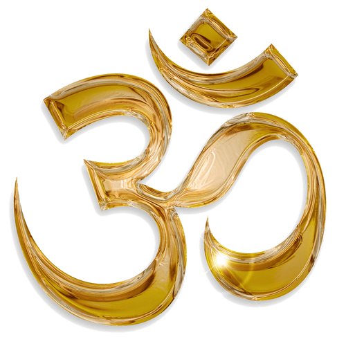 OM symbol in transparent gold with a glossy finish, representing spiritual harmony and meditation.
