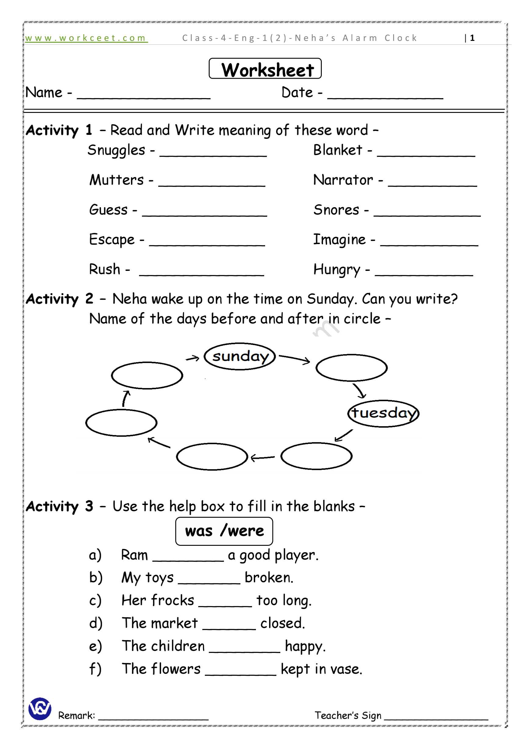 Download PDF Worksheet Class 4th Neha s Alarm Clock NCERT/CBSE Download PDF Worksheet Class 4th Neha s Alarm Clock NCERT/CBSE