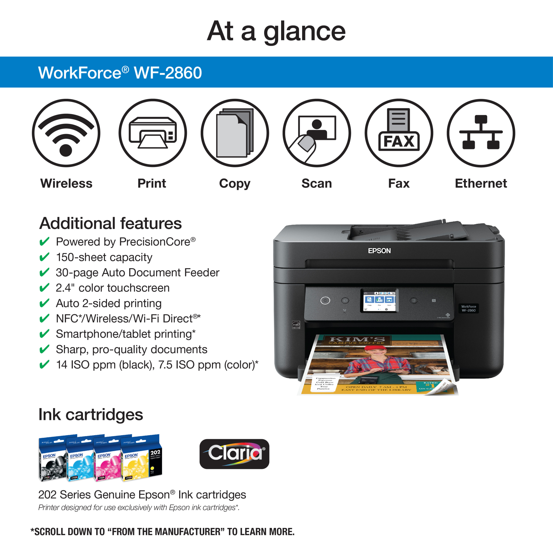 Epson WorkForce WF-2860 Wireless All-In-One Inkjet Printer - Black
