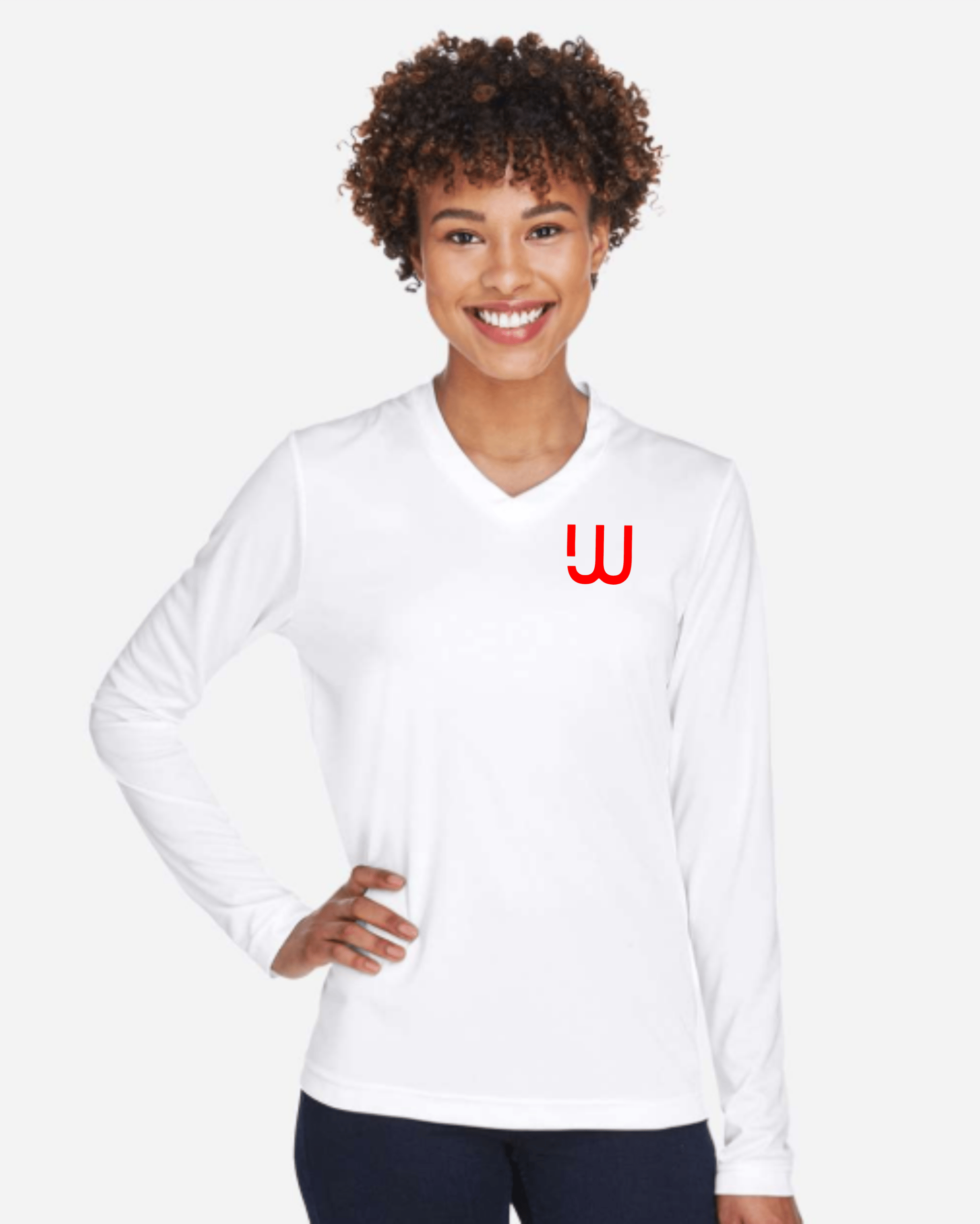 WNWO WHITE V-NECK LADIES PERFORMANCE LONG-SLEEVE SHIRTS