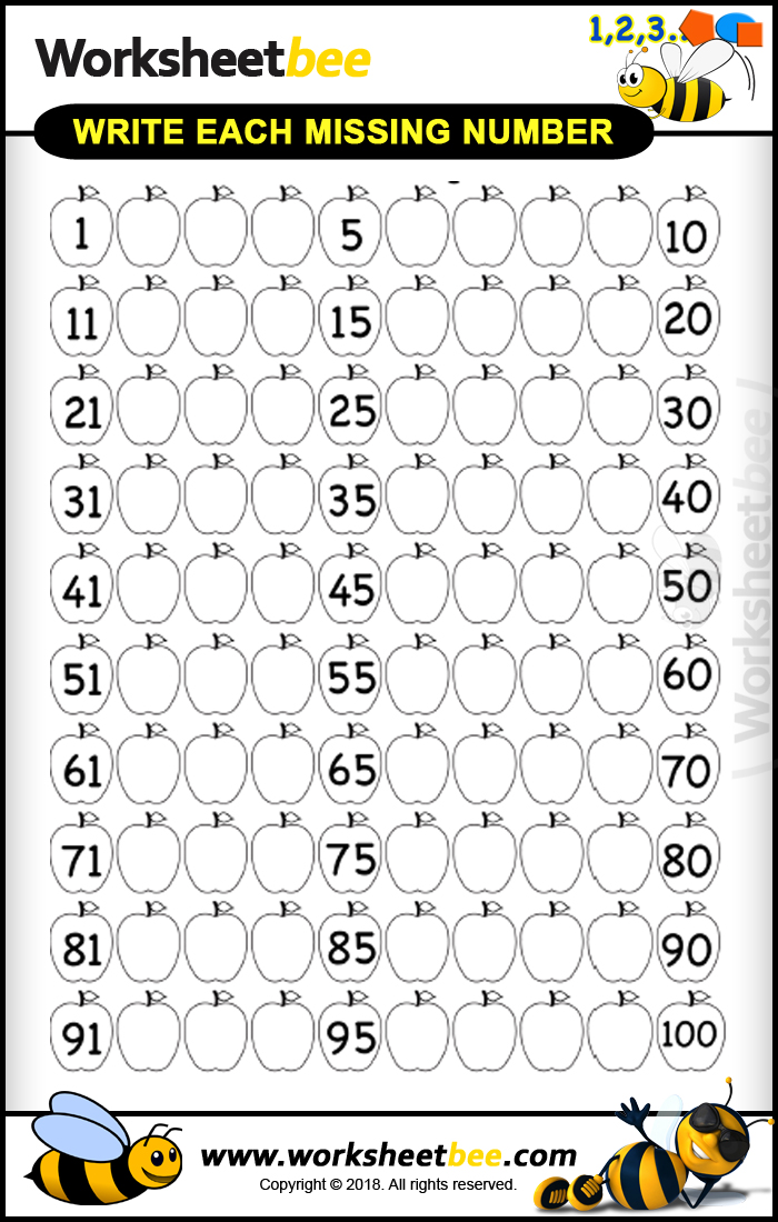 printable worksheet for kids about to write each missing number 1 100 worksheet bee