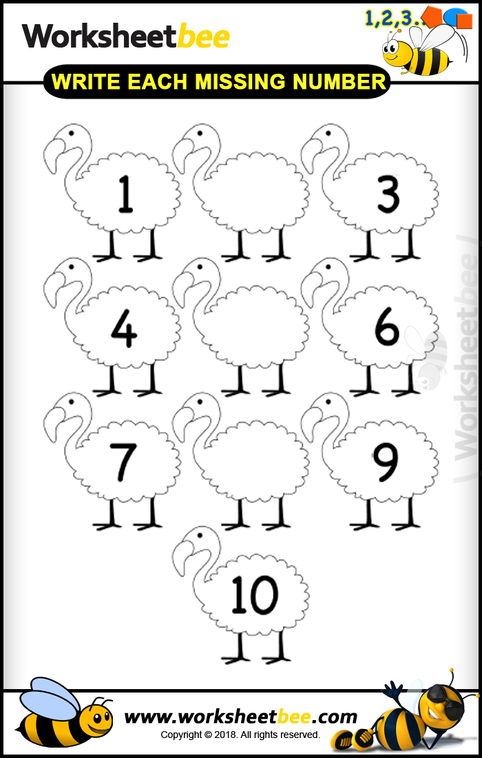 printable worksheet for kids about write each missing number 1 10 worksheet bee