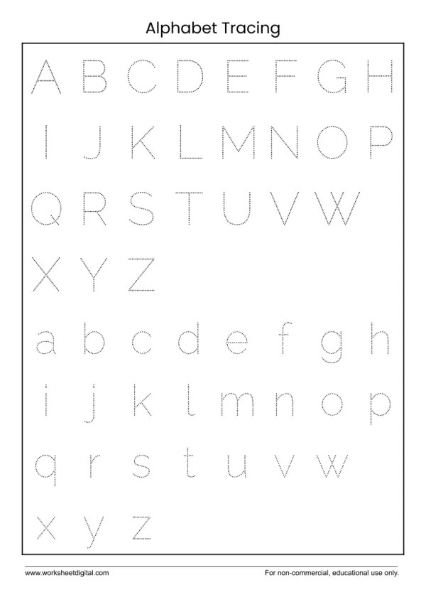 Upper and lower case letters. Alphabet Tracing Worksheet Digital