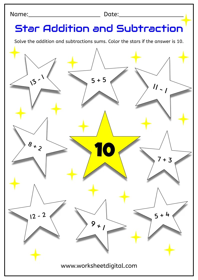Star Addition and Subtraction - Worksheet Digital