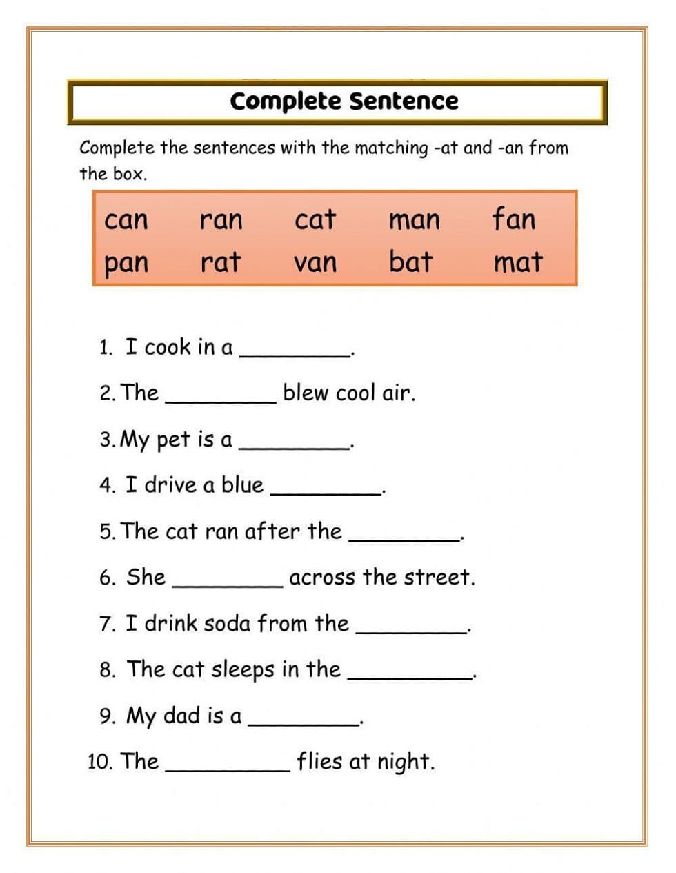 Sentence completion worksheets