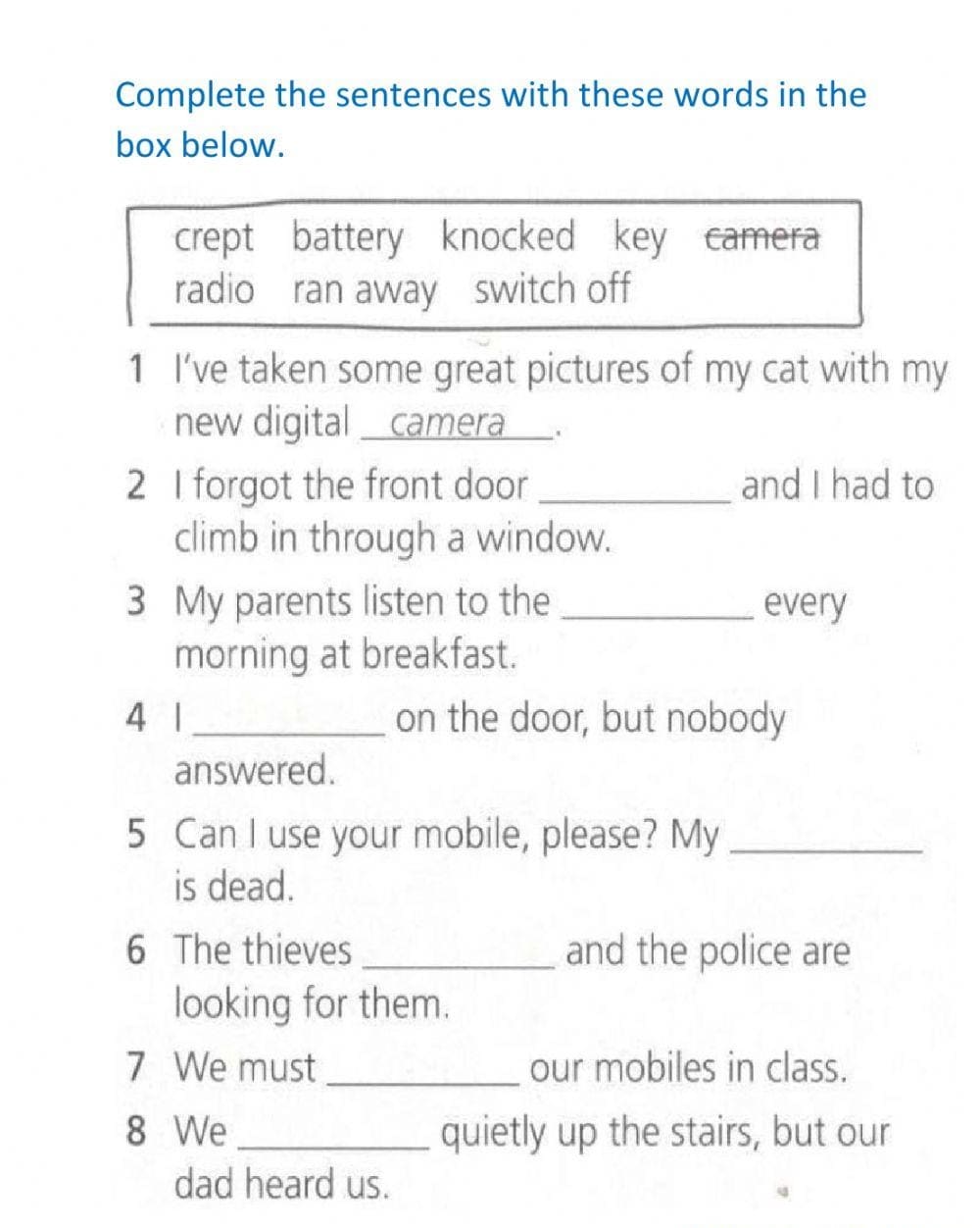 Sentence completion worksheet pictures