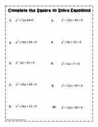 Completing the square worksheets