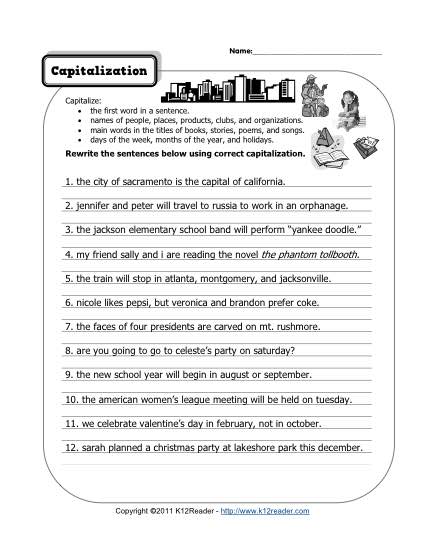 Capitalization worksheets, lessons, and tests