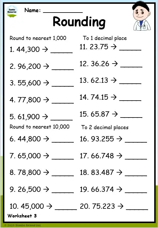 Rounding worksheets 3rd grade