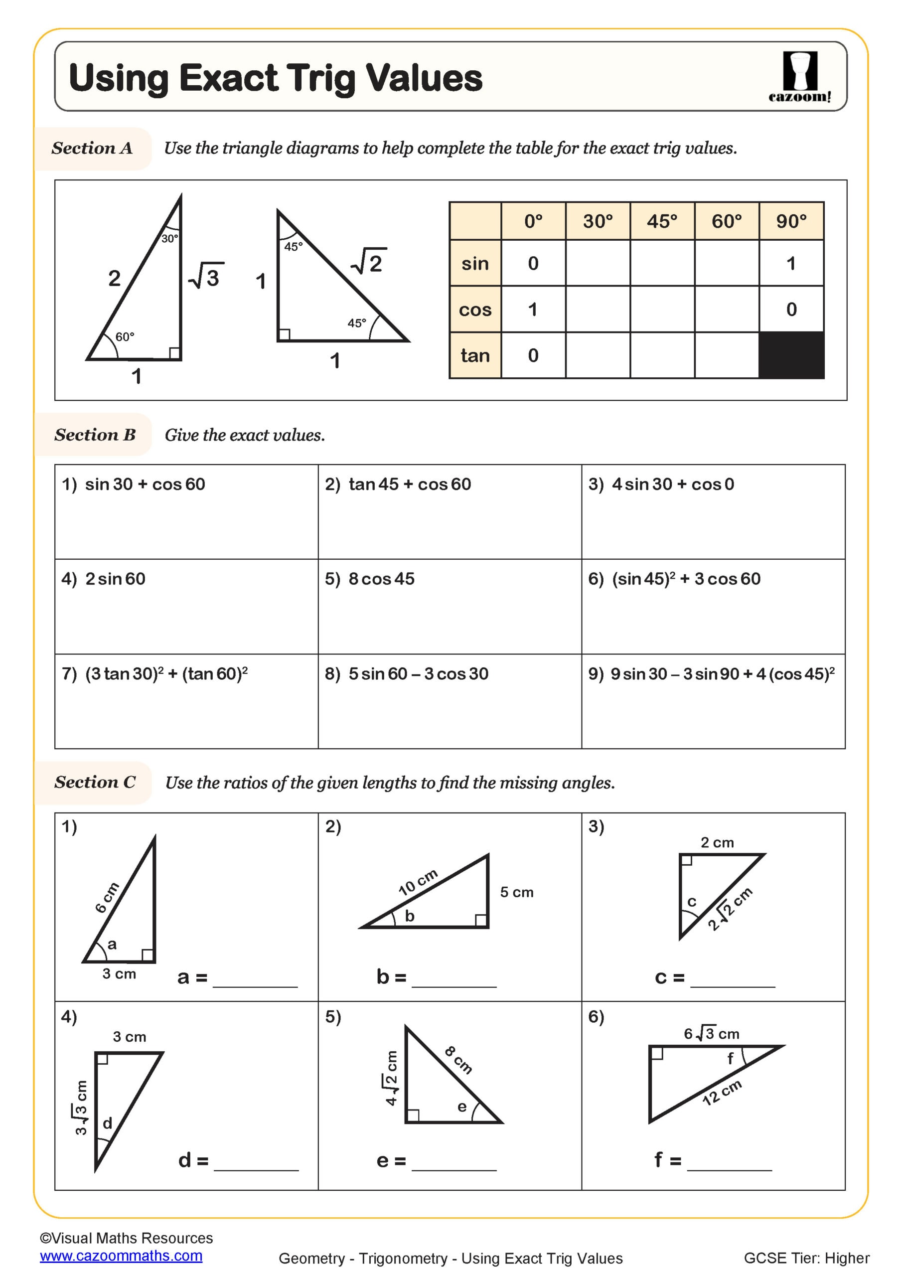 Introduction to trigonometry packet 2 w/ answers