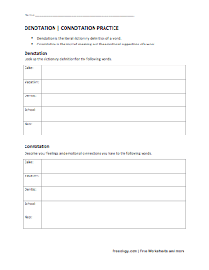 Connotation exercises worksheet