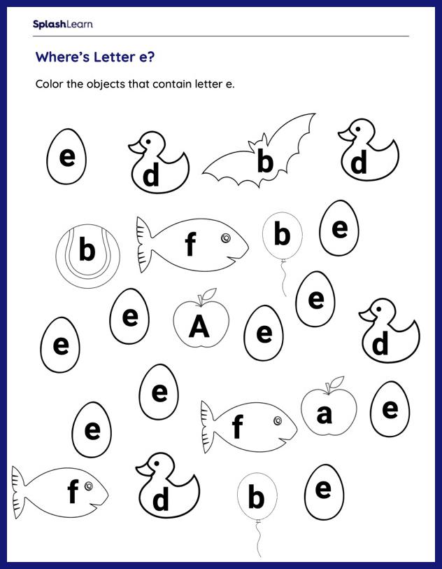 Free letter e phonics worksheet for preschool